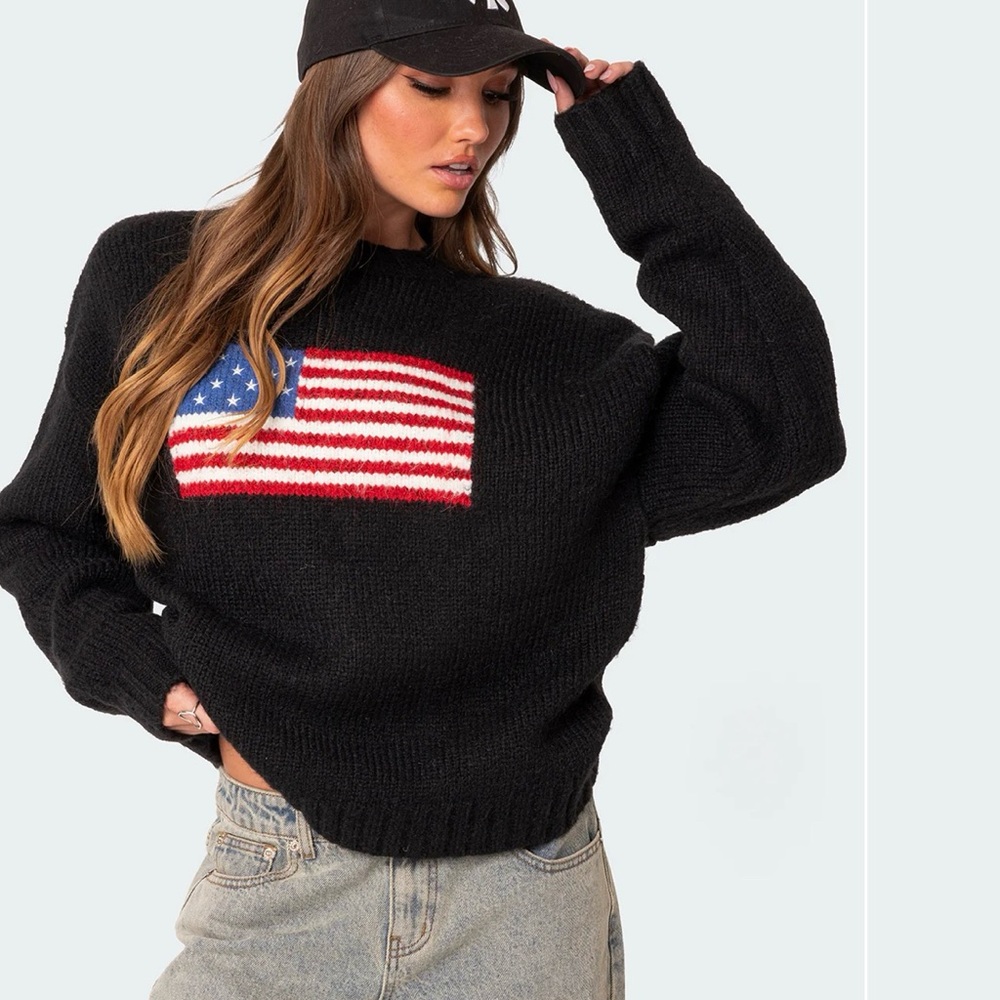 NWT EDIKTED Black Sweater with American Flag